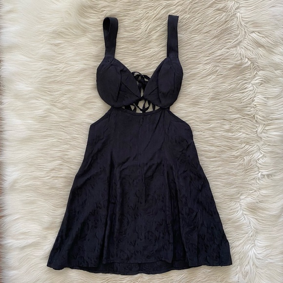 For Love and Lemons Black Floral Jacquard Sleeveless Cut Out Alice Mini Dress - Picture 2 of 13